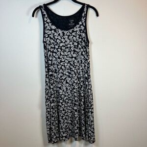 Life Is Good Women's Microfloral Sleeveless Mini Tank Dress Black Beach Sz Small